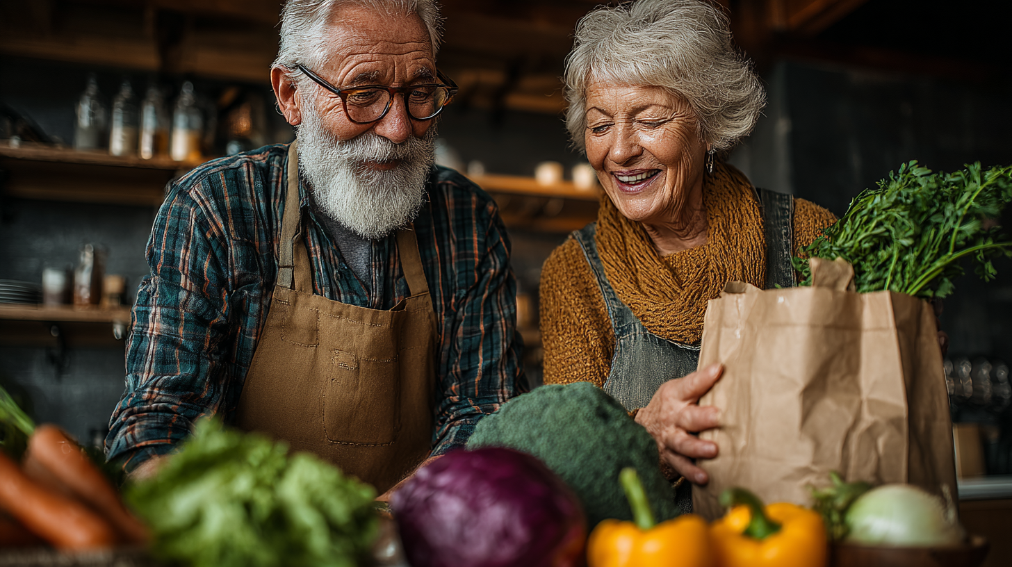 Щаслива старша пара готує здорову їжу